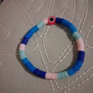 Blue & Pink Clay Beaded Stretch Bracelet -
